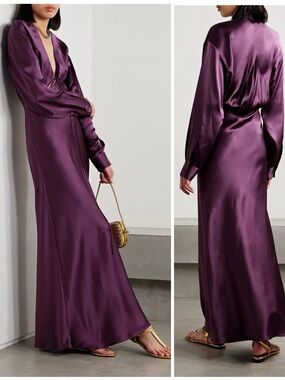 NWT Christopher Esber Triquetra Cutout Silk-Satin Maxi Dress Purple Women’s US 4